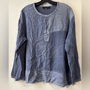 Fenini Casual Blue Patchwork Blouse